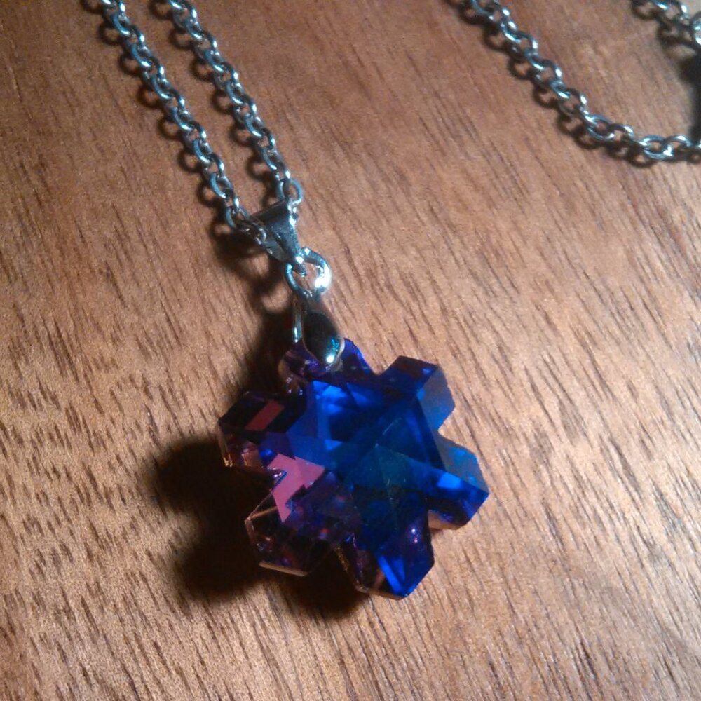 Magic Color Crystal Snowflake Brass Pendant Stainless Steel Necklace